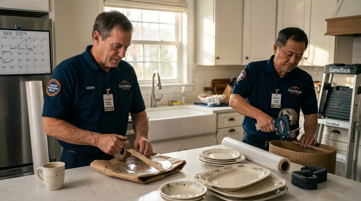 Professional crew packing kitchen dishware in Mansfield, LA